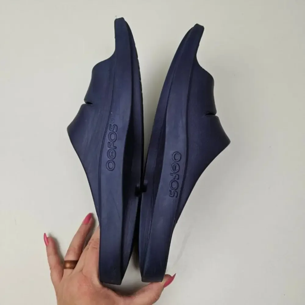 Oofos Slide Recovery Sandals M12 W14 Navy Blue Slip‎ On